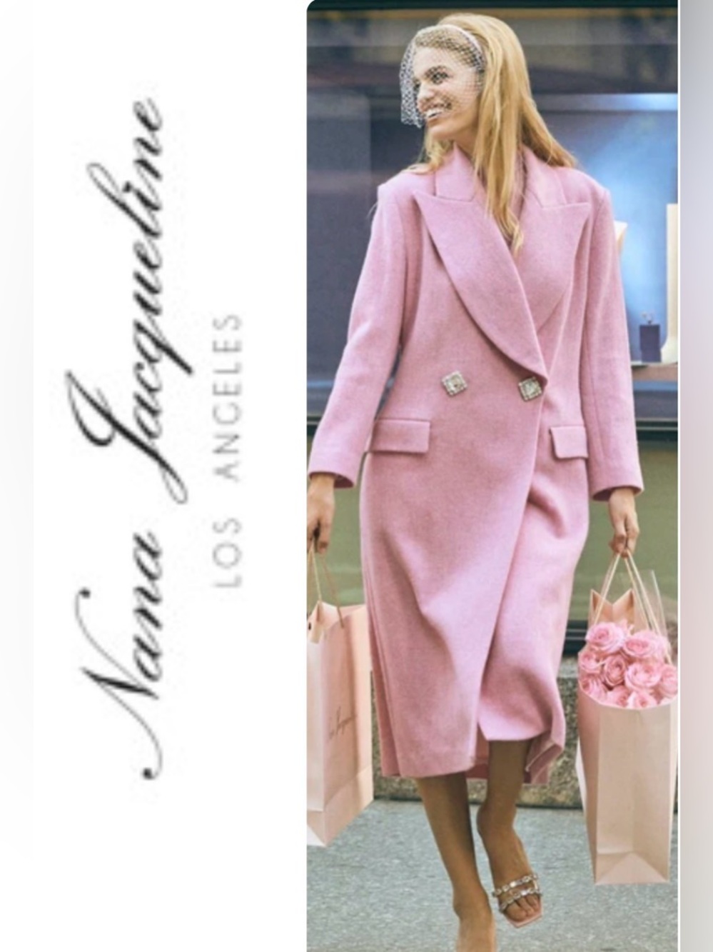 Nana Jacqueline Gabriella Pink 100% Wool Bow Back Coat - Size M